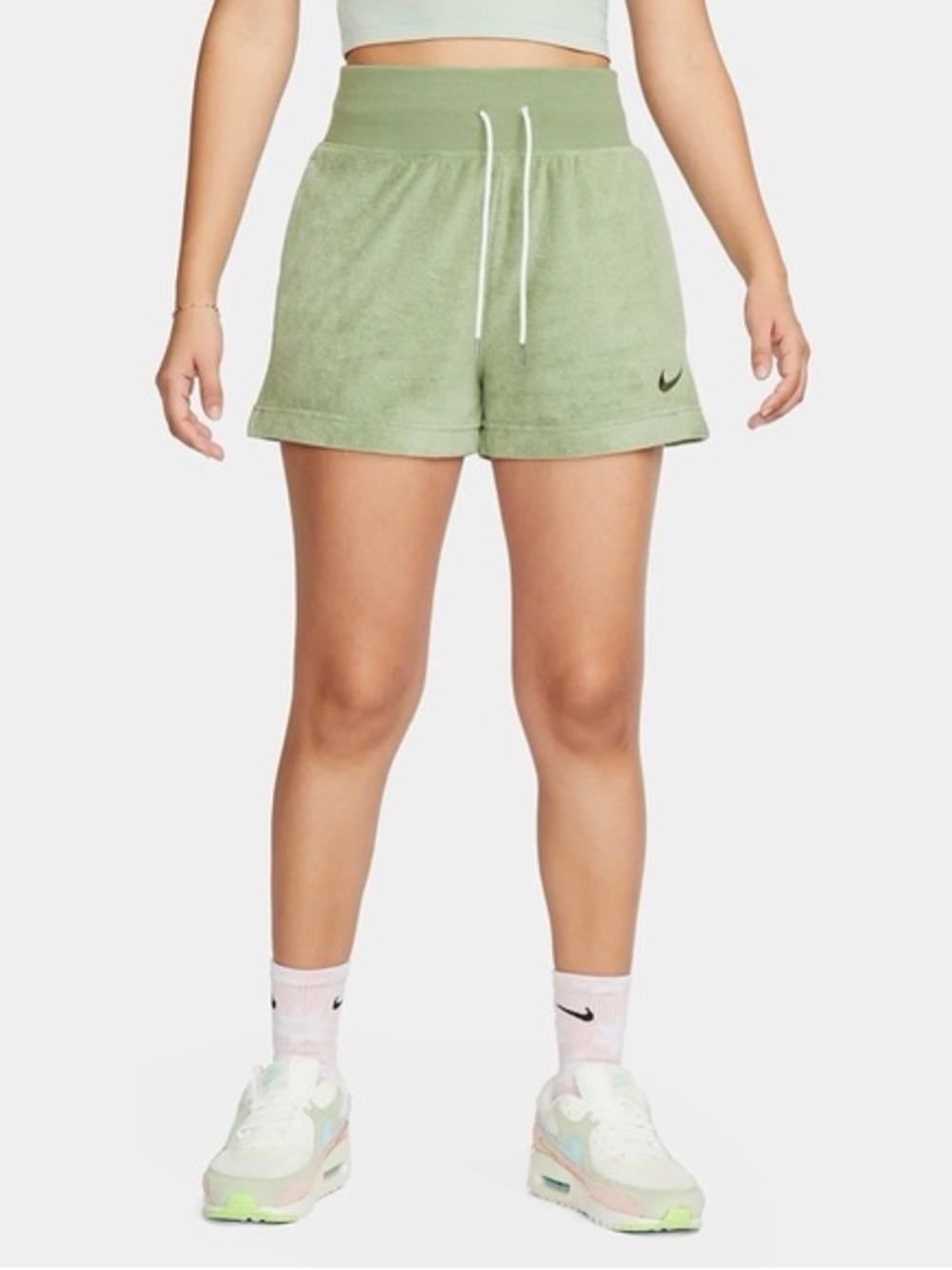 Nike NSW Light Green Terry High-Waist Lounge Shorts - size Large